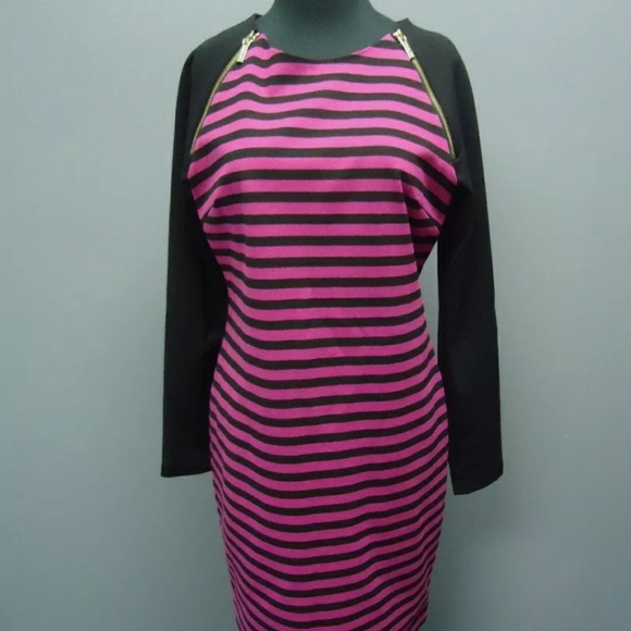 Pink and black Michael Kors Striped Ponte Dress - Picture 7 of 7